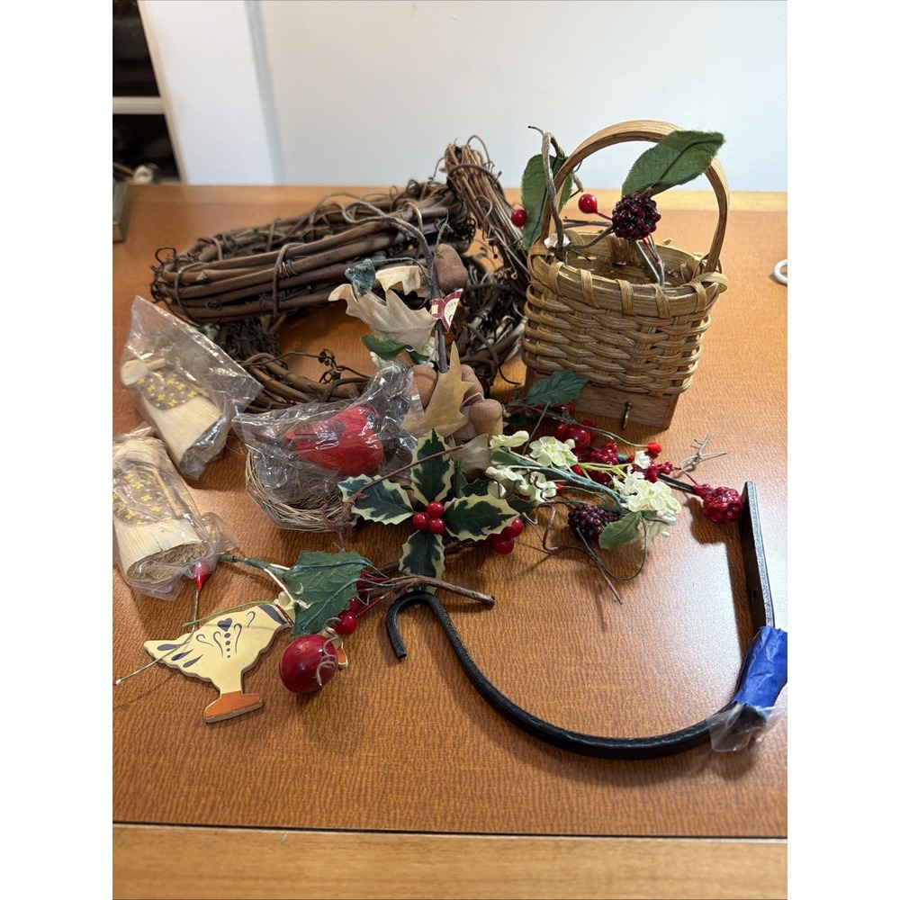 Rustic Mix Crafting Supplies, Key Ring Basket, Wrought Iron Hook, Bird, Wreathes